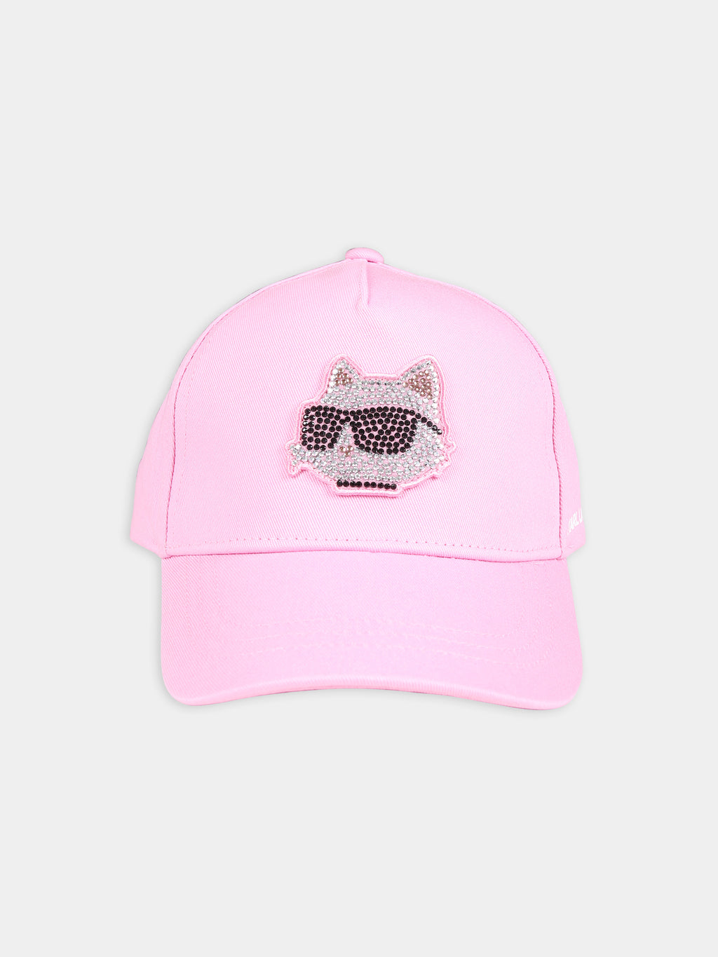 Pink hat for girl with Choupette and rhinestones